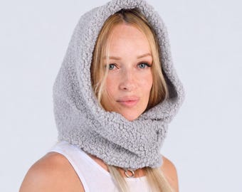 Houndstooth Hooded Scarf With Fleece Lining - Fits Like Hooded Hat