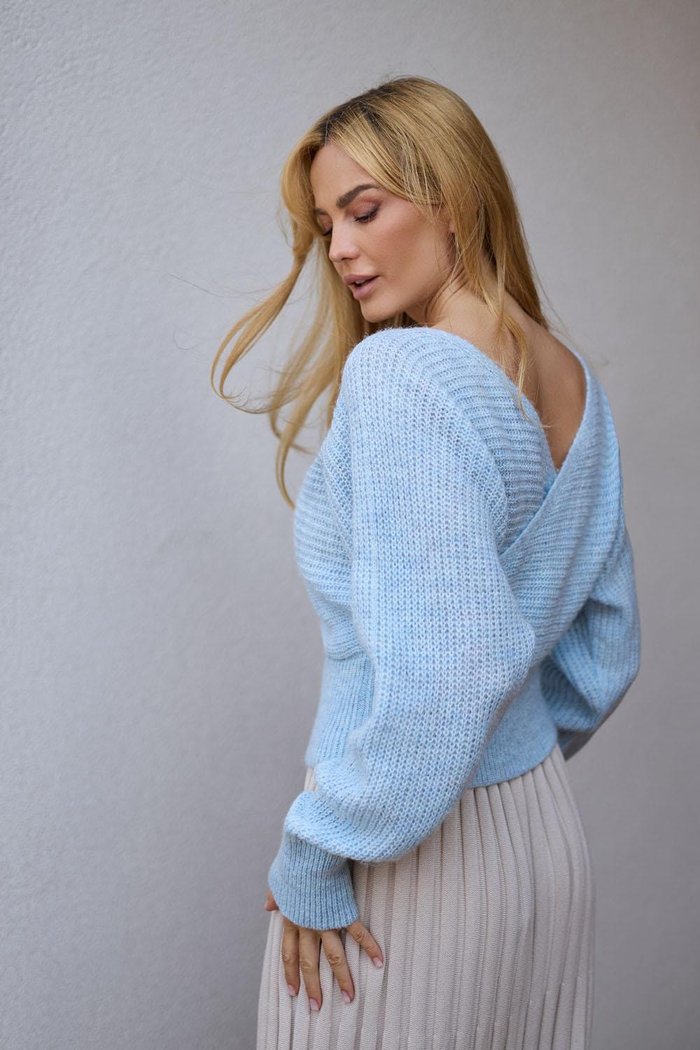 Wrap Wool Sweater, Knitted Long Puffy Sleeves Top - Etsy