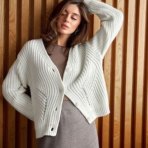 Cropped Mohair Cardigan, Chunky Knit Sweater, Knitted Cardigan Women, Button Down Cardigan, Wool Short Cardigan, Elegant Warm Cosy Cardigan image 1