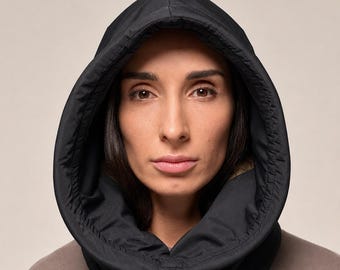 Waterproof Rain Hooded Scarf, Graphene Lined Hair Cover Hood, Wind Neck Warmer For Travel And Commute