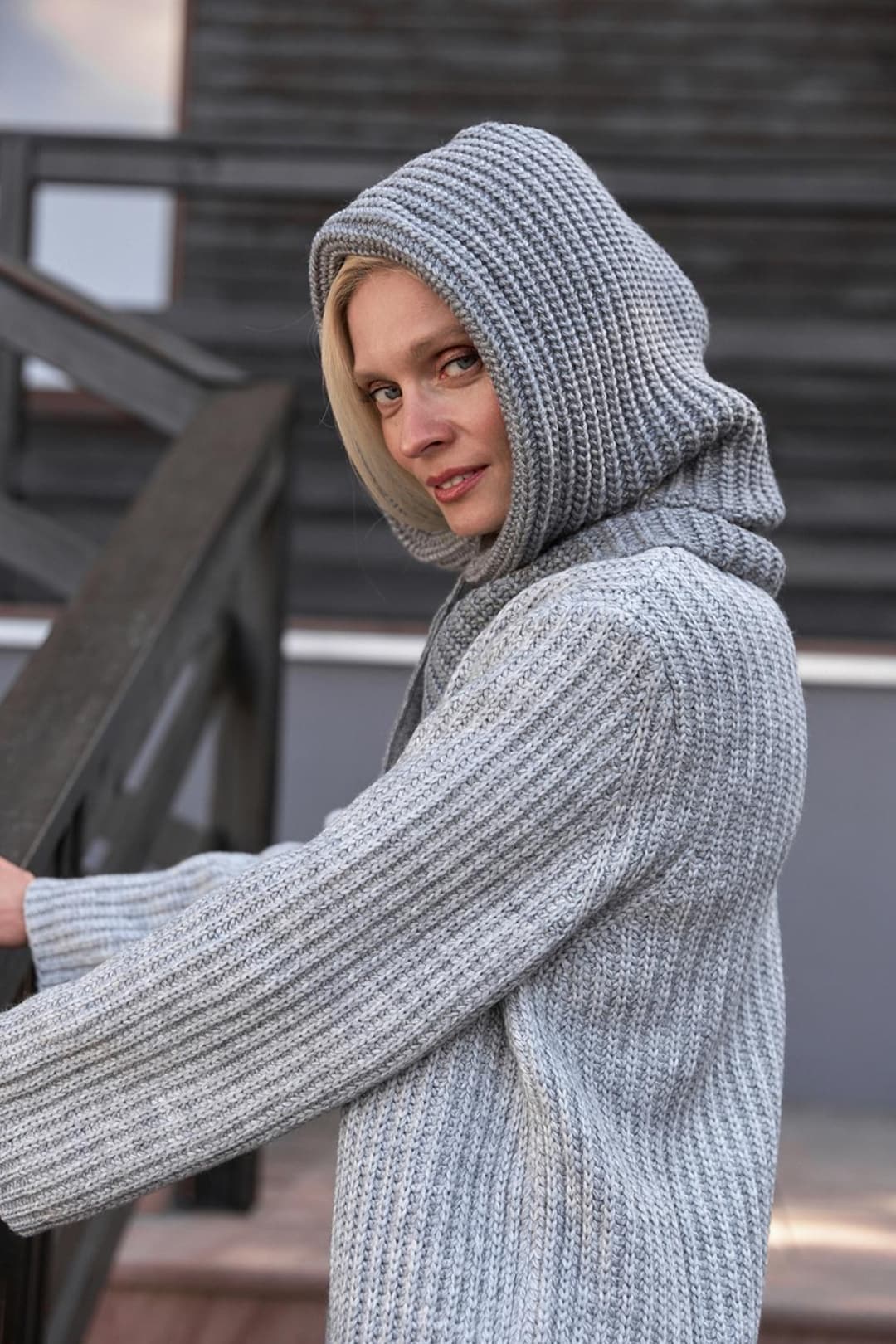Gray Hooded Scarf Womens Snood Knitted Hooded Scarf - Etsy UK