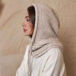 Beige Wool Balaclava Hat, Women Knit Balaclava, Knitted Women Hood, Winter Hat, Knit Hood, Neck Warmer, Trending Now, Outdoors Gift