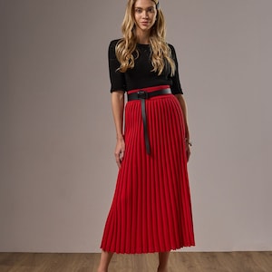 Pleated midi skirt, Cotton A line skirt, High waist skirt, Long loose skirt, Knit women skirt,  Lady White Skirt