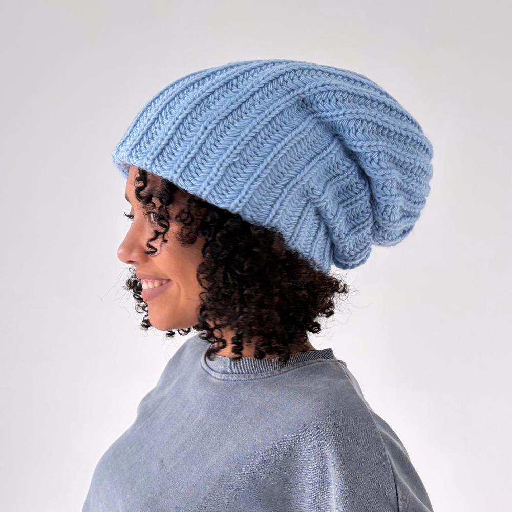 Nordstrom Wool Cashmere Textured Knit Slouchy Beanie Blue One Size NWOT Women main image 3