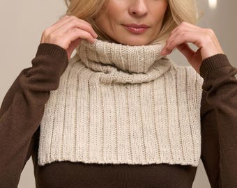 Ribbed Turtleneck Dickey, Knit Neck Warmer, Women Winter Collar Scarf, Warm Wool Turtleneck