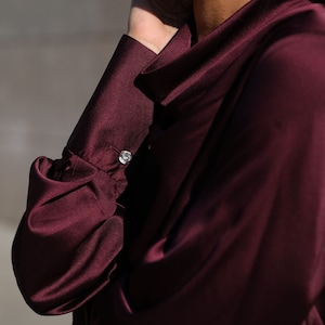Elegant Silk Blouse, Cowl Neck Blouse, Long Sleeves Silk Shirt, Satin Marsala Blouse, Formal Blouse Women, Office Silk Blouse