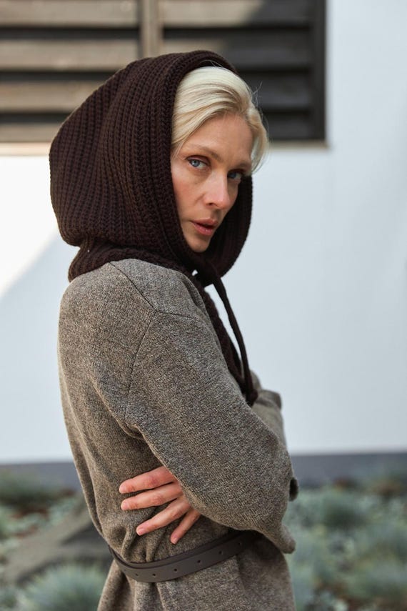 Gray Hooded Scarf Womens Snood Knitted Hooded Scarf - Etsy UK