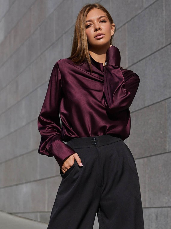 Elegant Silk Blouse Cowl Neck Blouse Long Sleeves Silk - Etsy