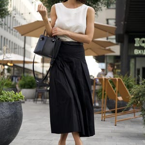 Pleated Midi Skirt, Cotton A-Line Skirt with Side Zipper, Minimalist Sustainable Fashion, Timeless Skirt for Capsule Wardrobe