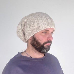 Chunky Knit Slouchy Beanie, Oversized Baggy Hat for Men, Wool Winter Cap, Big Warm Knitted Thick Hat, Christmas Gift for Her