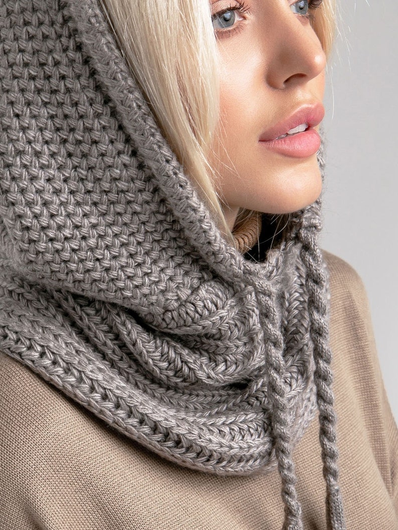 Hooded Scarf Knit Wool Hood Scarf Womens Snood Scarf With Etsy