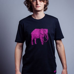 Elephant men's T-shirt made of organic cotton, short sleeves, hand screen printed, sustainable gift for men