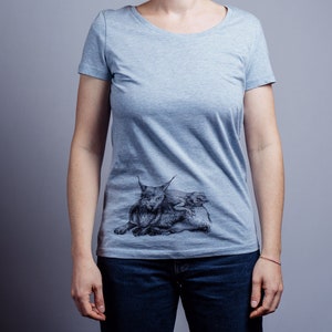 Frauen Bio T-Shirt mit Luchs und Echsen Siebdruck, ökologisch, handgedruckt, fair Shirt, bio Baumwolle, NanMa, Frauen T-Shirt, Damen Mode Bild 1