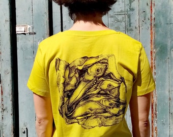 Women's T-shirt. Pisces. Organic NanMa shirt with screen print, ecological, handprinted, fairshirt, organic cotton, T-shirt