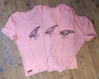 Women Organic T-Shirt Ravens Screen Printing, Ecological, HandPrinted, Fair Shirt, Organic Cotton, T-Shirt