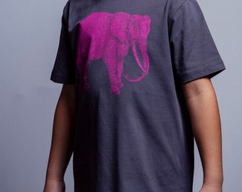 Camiseta infantil ecológica elefante de NanMa con serigrafía, manga corta, estampada a mano, ecológica, camisa justa, algodón orgánico, motivo elefante