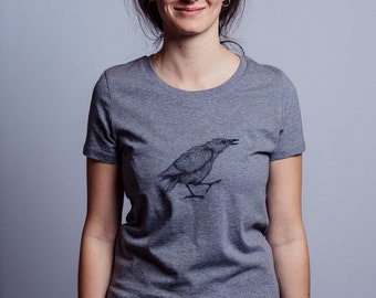 Women's organic t-shirt raven screen print, ecological, hand printed, fair shirt, organic cotton, t-shirt, women's shirt, women's fashion