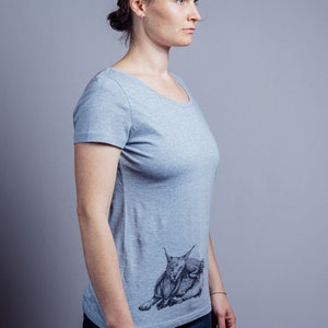 Frauen Bio T-Shirt mit Luchs und Echsen Siebdruck, ökologisch, handgedruckt, fair Shirt, bio Baumwolle, NanMa, Frauen T-Shirt, Damen Mode Bild 5