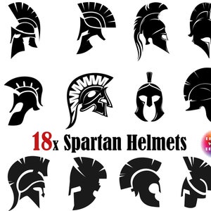 18x Spartan Silhouette SVG, capacete espartano svg, capacete png, gladiador svg, arquivo de corte espartano, capacete de gladiador png, eps, arquivo de corte espartano, gladiador