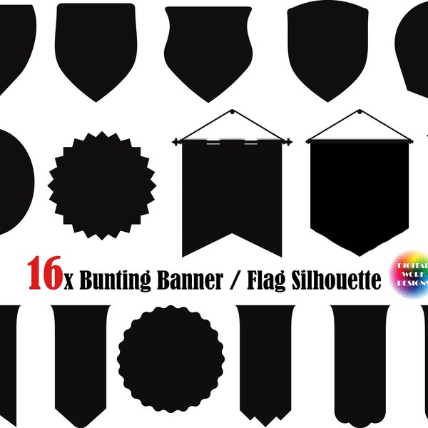 16x Bunting Banner Silhouette,Banner shape,banner clipart,bunting banner svg,cut files,clip art,pennant svg,flag svg,flag shape,cutout,png