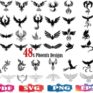 Phoenix SVG Bundle, oiseau svg, silhouette de phénix, clipart de phénix, clipart d’oiseau, fichier de coupe de phénix, fichier vectoriel de phénix, png d’oiseau de phénix
