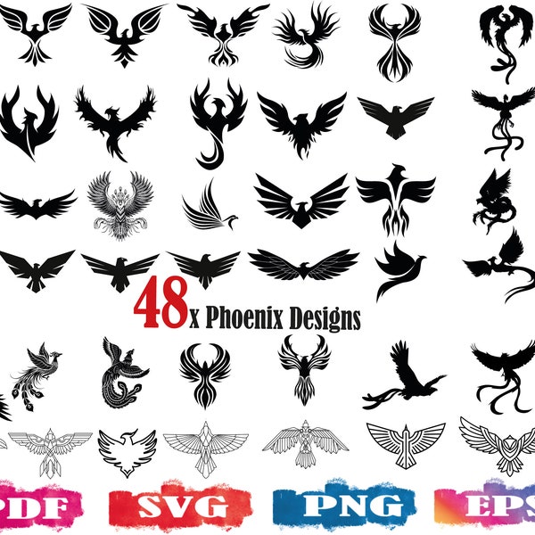 Phoenix SVG Bundle, bird svg, phoenix silhouette, phoenix clipart, bird clipart, phoenix cut file, phoenix vector file, phoenix bird svg png