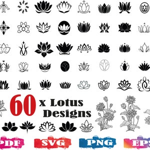 Lotus SVG, svg fiore di loto, clipart di loto, fiore svg, silhouette fiore, clipart fiore, file vettoriale, file di taglio, file di stampa, cricut , loto