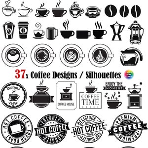 37x Coffee cup svg,coffee svg,coffee silhouette clipart,coffee label,coffee mug,coffee tools svg,cut files,cricut,coffee clip art,coffee svg