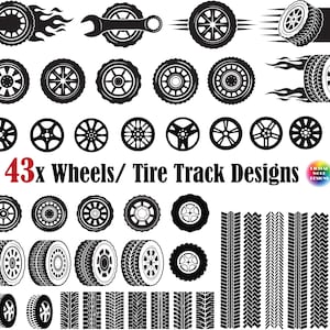 43x Wheel svg, tire track silhouette, wheel logo,wheel badge,tire logo,tire track svg,wheel logo svg,rims svg,motorcycle wheel svg,png,eps