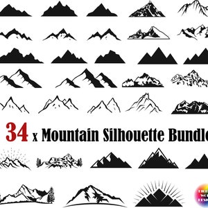 34 x Mountain Silhouette Bundle SVG,dxf,eps,psd,png,jpg ,hill svg,rock svg,mountain svg,cricut,clip art,vectorial,silhouette,outdoor svg