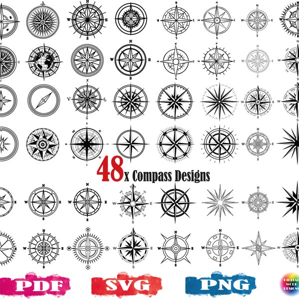 Compass SVG, compass silhouette, nautical svg, cardinal points svg, compass clipart, cut files, compass rose, direction svg, navigation svg