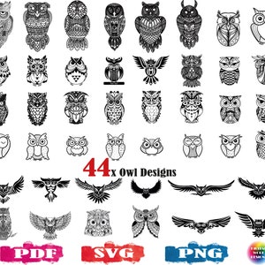 Owl SVG, owl silhouette, owl design svg, owl cut file, owl png, owl print file, owl bird svg, ethnic owl svg, owl tribal, hand drawn owl svg