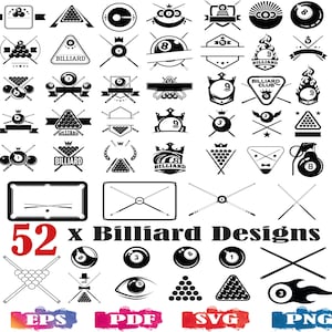 Billiard SVG, silhouette da biliardo, stencil da biliardo, piscina svg, file di taglio piscina , file di stampa, file vettoriale, clipart biliardo, logo piscina, 8 palla