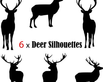 6 x Deer Silhouettes Bundle SVG ,dxf eps psd png,jpg,psd printable,clip art , cricut file,vectorial,digital,craft supplies