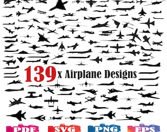 139 Airplane Silhouette Mega Bundle SVG | EPS | PNG | War plane svg | biplane | aircraft | Cricut | Clip art | Cut file | Jet Plane | F-16