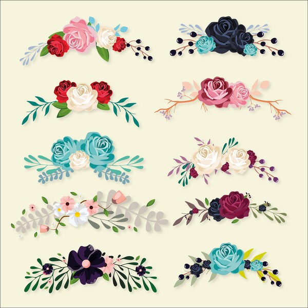 10 x Floral Ornaments Bundle , Flower Ornamental Collection SVG , dxf , eps , psd , png , jpg , printable , vectorial clipart , cricut file