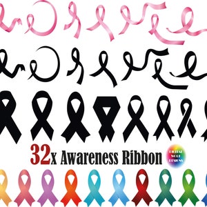 32x Bewusstsein Band SVG, Band Silhouette, Band Svg, Krebs Band Svg, rosa Band Svg, Krebs Bewusstsein Svg, Band Png, Ribbonnsv