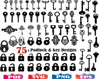 Padlock SVG, key svg, keys svg, padlock silhouette, padlock and key vector, clipart, print file, cut file, vector file, key silhouette, lock