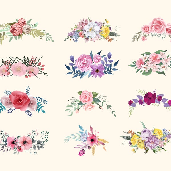 12x Floral ornaments SVG,watercolor flowers ,flower png,floral printable,wedding flower,watercolor floral bouquets ,floral clipart,flowers