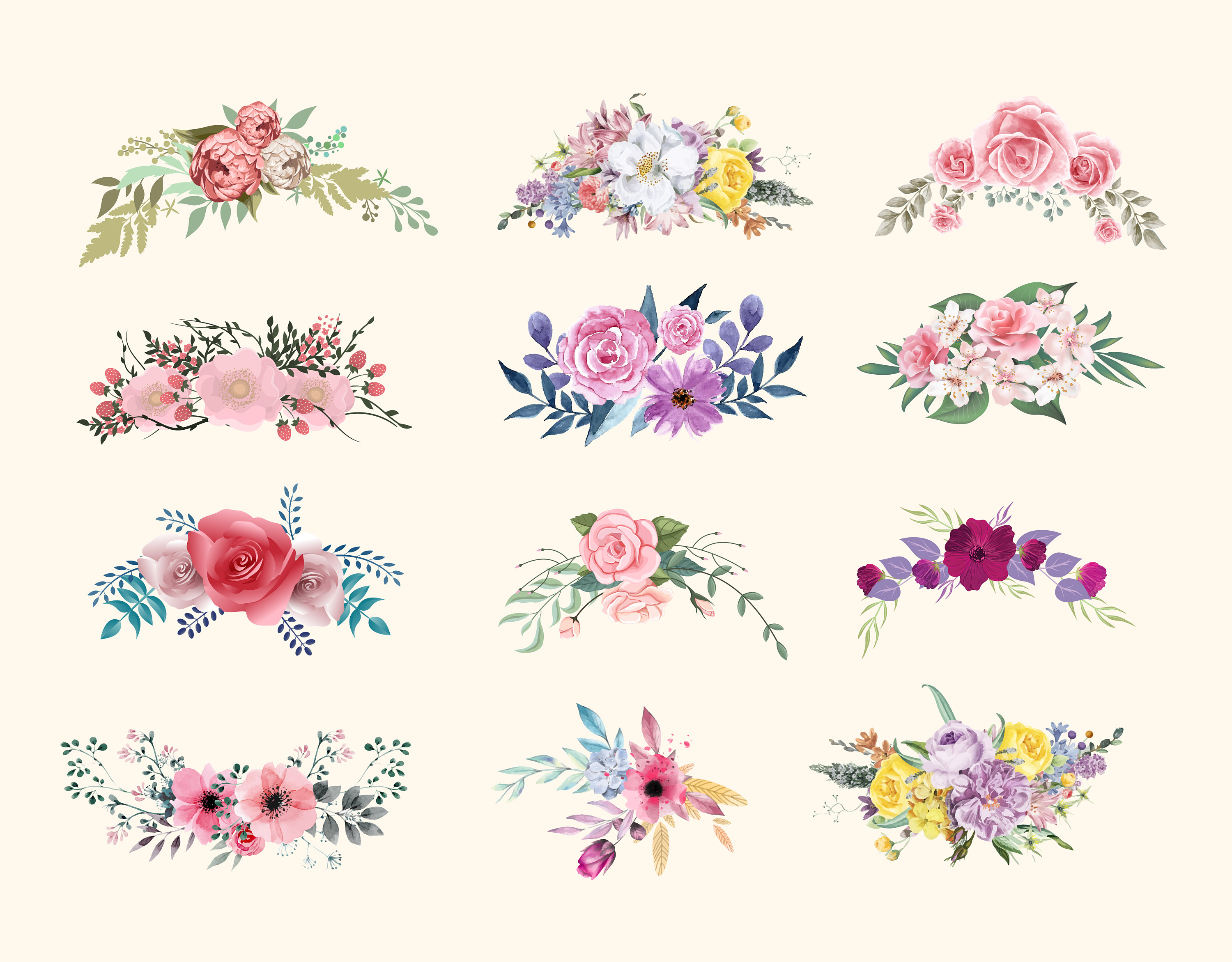 Download 12x Floral Ornaments Svgwatercolor Flowers Flower Pngfloral Etsy