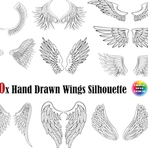 10x Wings SVG,wings silhouette,wings clipart,wings png,hand drawn wings svg,angel wings svg,printable wing png,eps,svg,wings silhouette