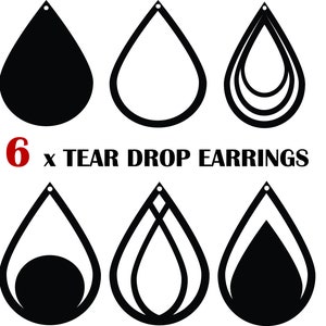 6 x Tear Drop orecchino SVG, EPS, cricut file, stampabile, clip art, vettoriale, bricolage, digitale a goccia, anelli di orecchio, sagoma