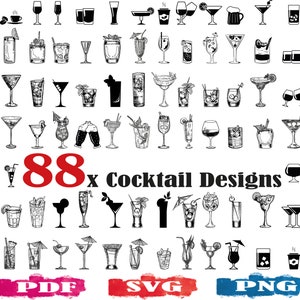 88x Cocktail SVG / Drinks SVG / Cocktail silhouette / Cocktail clipart / File di taglio cocktail / File di stampa cocktail / Bevande alcoliche / Bicchiere di vino