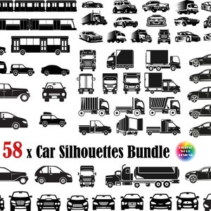 58x Vehicle SVG,car svg,truck svg,muscle car,suv,race car,car clipart,vehicle silhouette,bus svg,tram silhouette,cut files,clipart,iron on