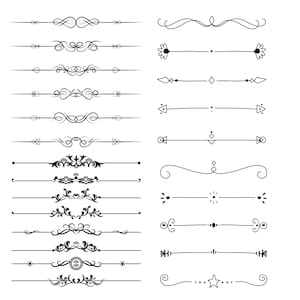 24 x ornementales texte diviseurs Bundle SVG / séparateurs de ligne svg, eps, psd, dxf, png, vintage imprimable de fichier de cricut de le clipart vectoriel jpg