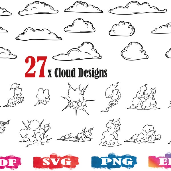 Cloud SVG, Cloud silhouette, clouds clipart, cloud cut file,cloudy svg, cloud vector file,clouds print file, cloud png, cloud bundle svg