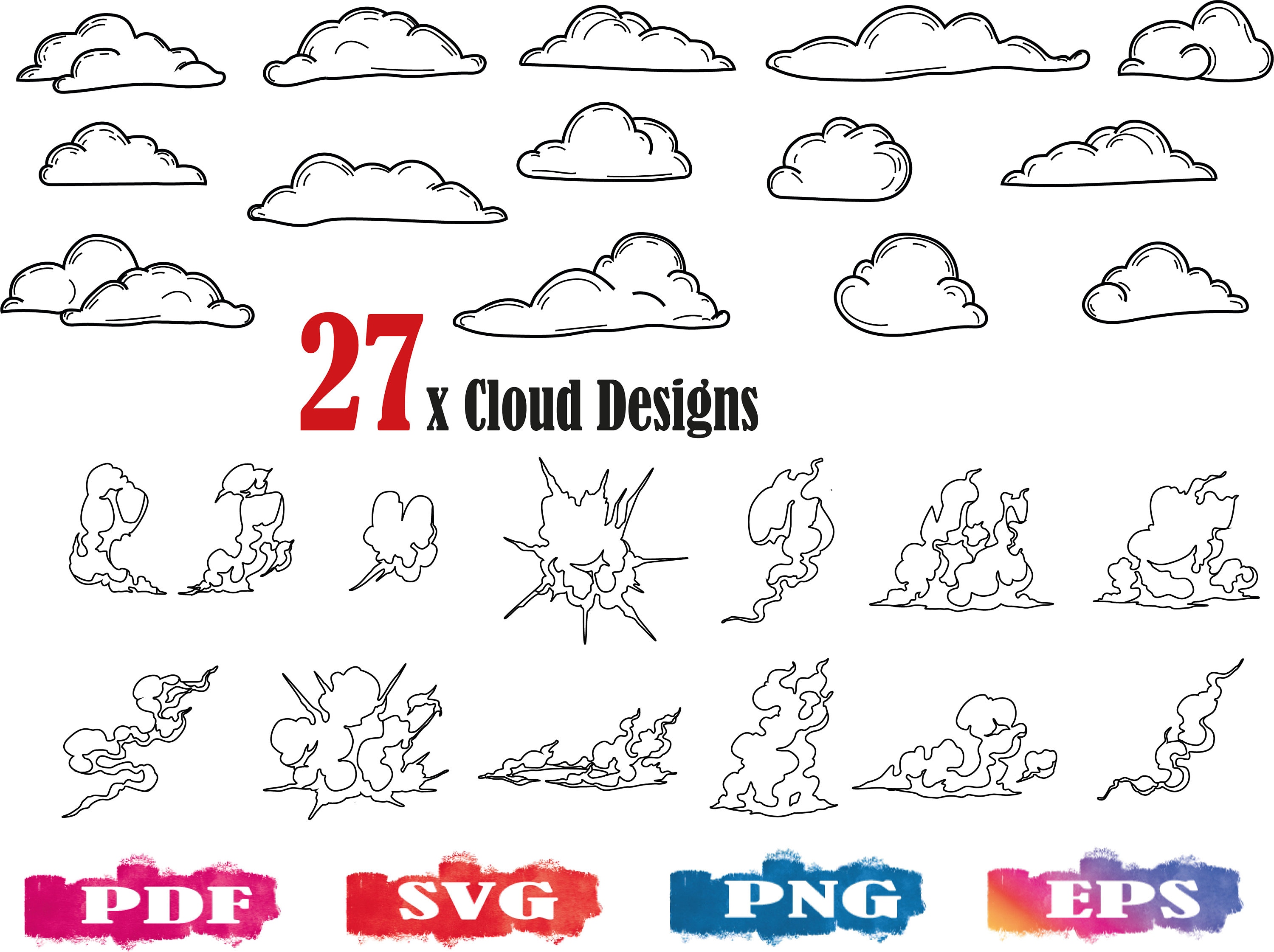 Cloud SVG, Cloud silhouette, clouds clipart, cloud cut file,cloudy svg, cloud vector file,clouds print file, cloud png, cloud bundle svg