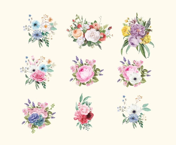 Download 9x Floral Ornaments Svgwatercolor Flowers Flower Pngfloral Etsy