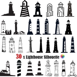 30x Lighthouse SVG,PNG,EPS,light house svg,silhouette , lighthouse cut file,lighthouse  printable,clip art,vectorial,ocean lighthouse,cricut