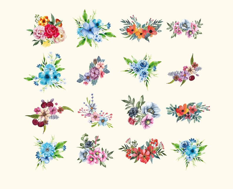 Download Floral Clipart Flowers 16x Floral Ornaments Svg Watercolor Flowers Flower Png Floral Printable Wedding Flower Watercolor Floral Bouquets Clip Art Art Collectibles Kientructhanhdat Com